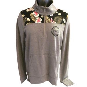 Victoria's Secret PINK Dark Grey w/ Black Tropical Floral Perfect Quarter Zip L